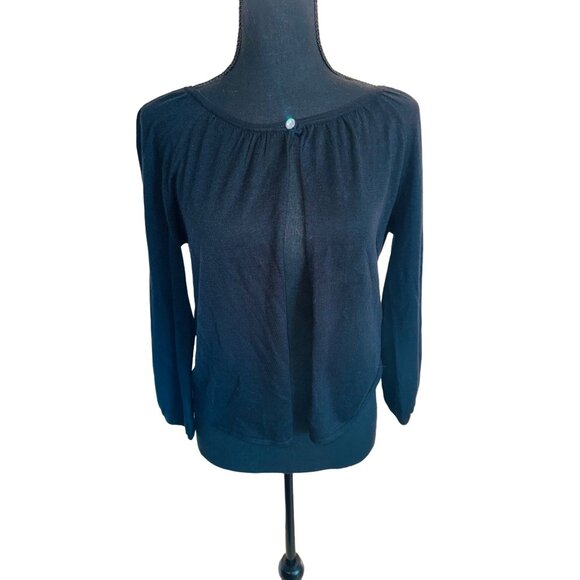 Forté Womens Medium Black Silk & Cashmere Long Sleeve M Cardigan Preppy Classic - Picture 5 of 11